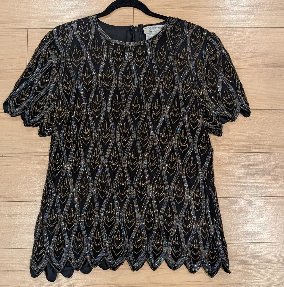 Elegant Black and Gold Beaded Top